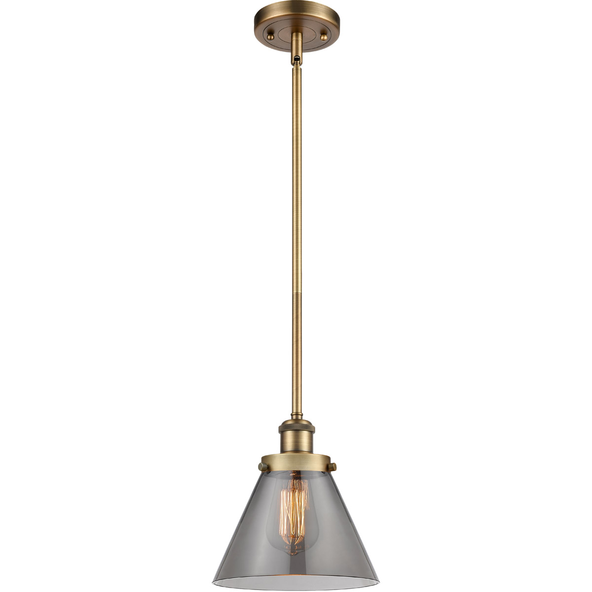 Innovations Lighting 916-1S-BB-G43-LED Ballston Large Cone LED 8 inch Brushed Brass Pendant Ceiling Light in Plated Smoke Glass