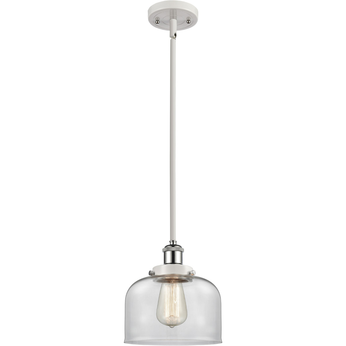Innovations Lighting 916-1S-WPC-G72-LED Ballston Large Bell LED 8 inch White and Polished Chrome Pendant Ceiling Light in Clear Glass