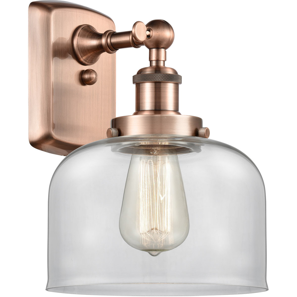 Innovations Lighting 916-1W-AC-G72-LED Ballston Large Bell LED 8 inch Antique Copper Sconce Wall Light in Clear Glass