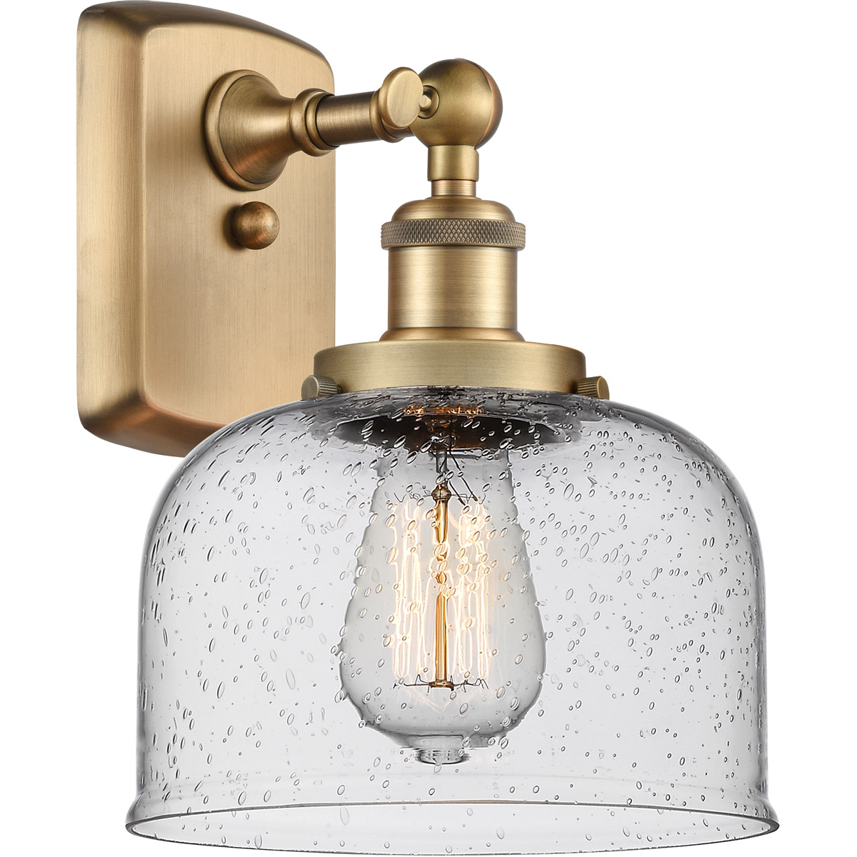 Innovations Lighting 916-1W-BB-G74-LED Ballston Large Bell LED 12 inch Brushed Brass Sconce Wall Light in Seedy Glass