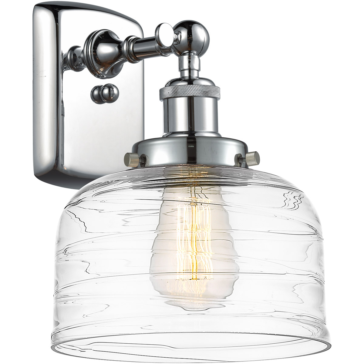 Innovations Lighting 916-1W-PC-G713-LED Ballston Bell LED 8 inch Polished Chrome Sconce Wall Light in Clear Deco Swirl Glass