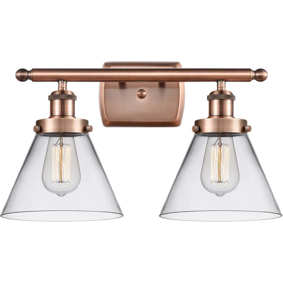 Innovations Lighting 916-2W-AC-G42 Ballston Large Cone 2 Light 16 inch Antique Copper Bath Vanity Light Wall Light in Clear Glass