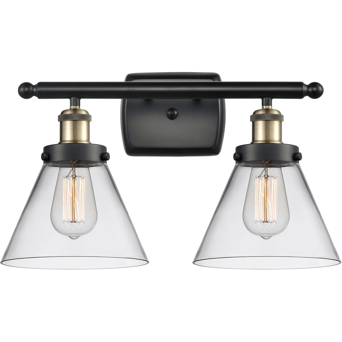 Innovations Lighting 916-2W-BAB-G42-LED Ballston Large Cone LED 16 inch Black Antique Brass Bath Vanity Light Wall Light in Clear Glass