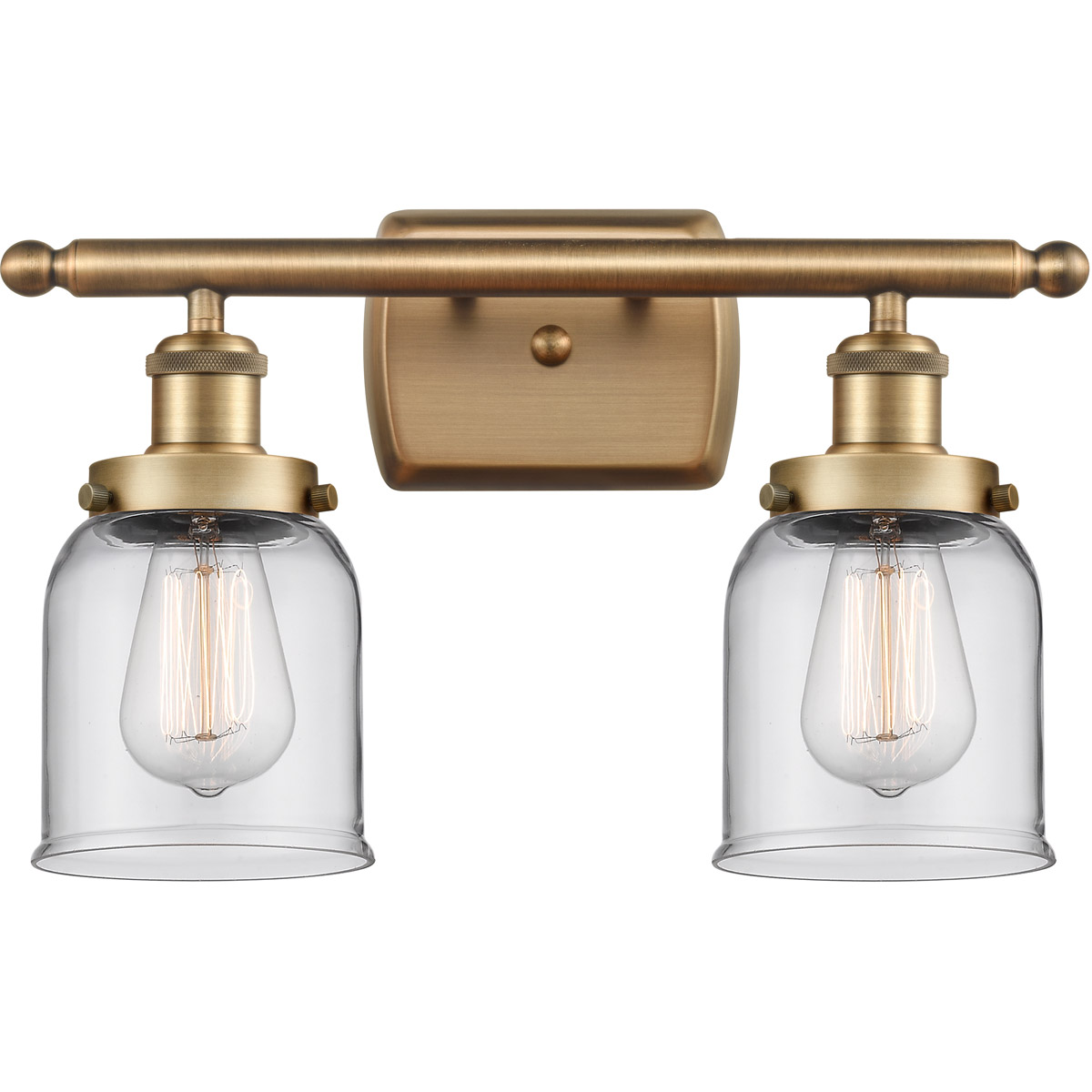 Innovations Lighting 916-2W-BB-G52 Ballston Small Bell 2 Light 16 inch Brushed Brass Bath Vanity Light Wall Light in Clear Glass