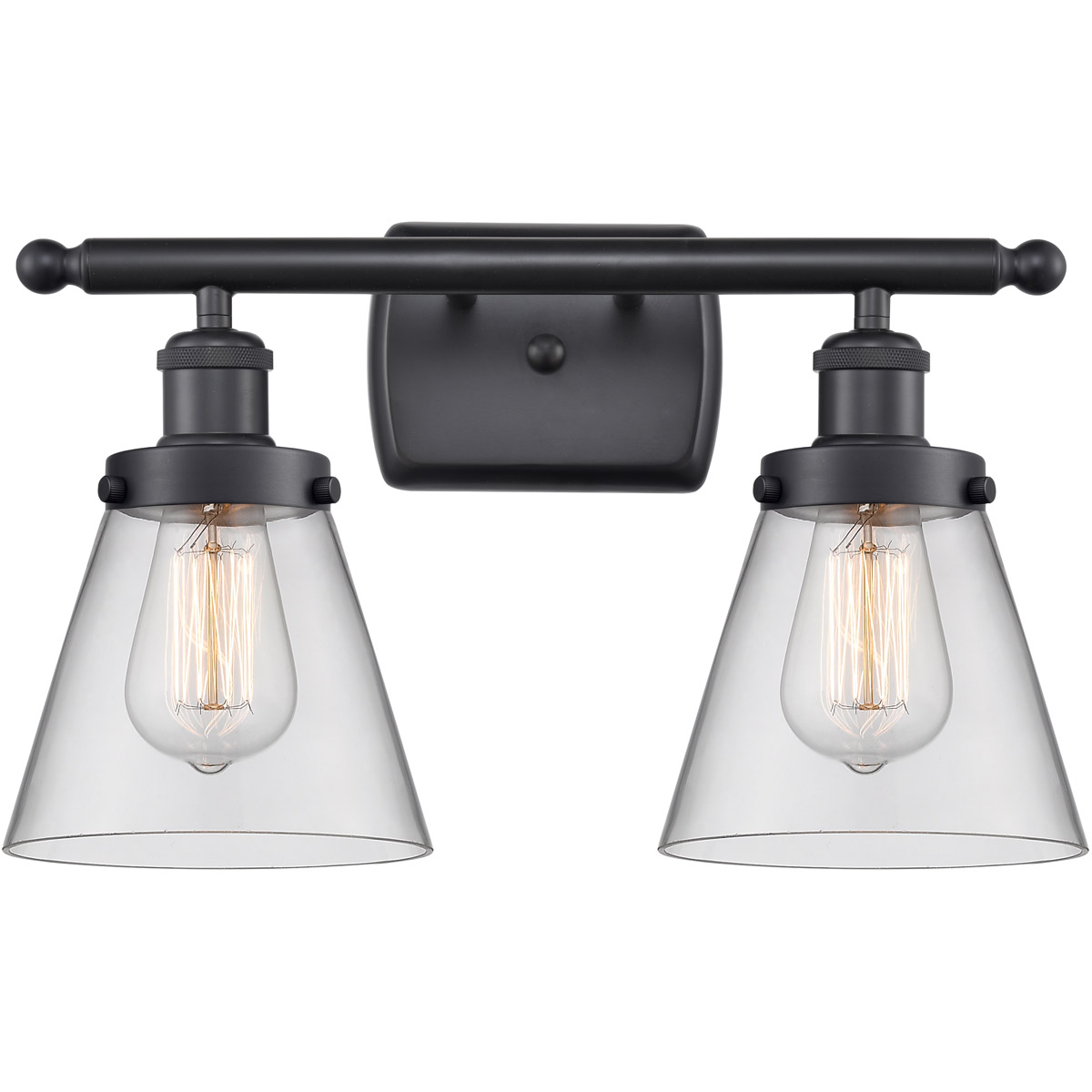 Innovations Lighting 916-2W-BK-G62 Ballston Small Cone 2 Light 16 inch Matte Black Bath Vanity Light Wall Light in Clear Glass, Ballston