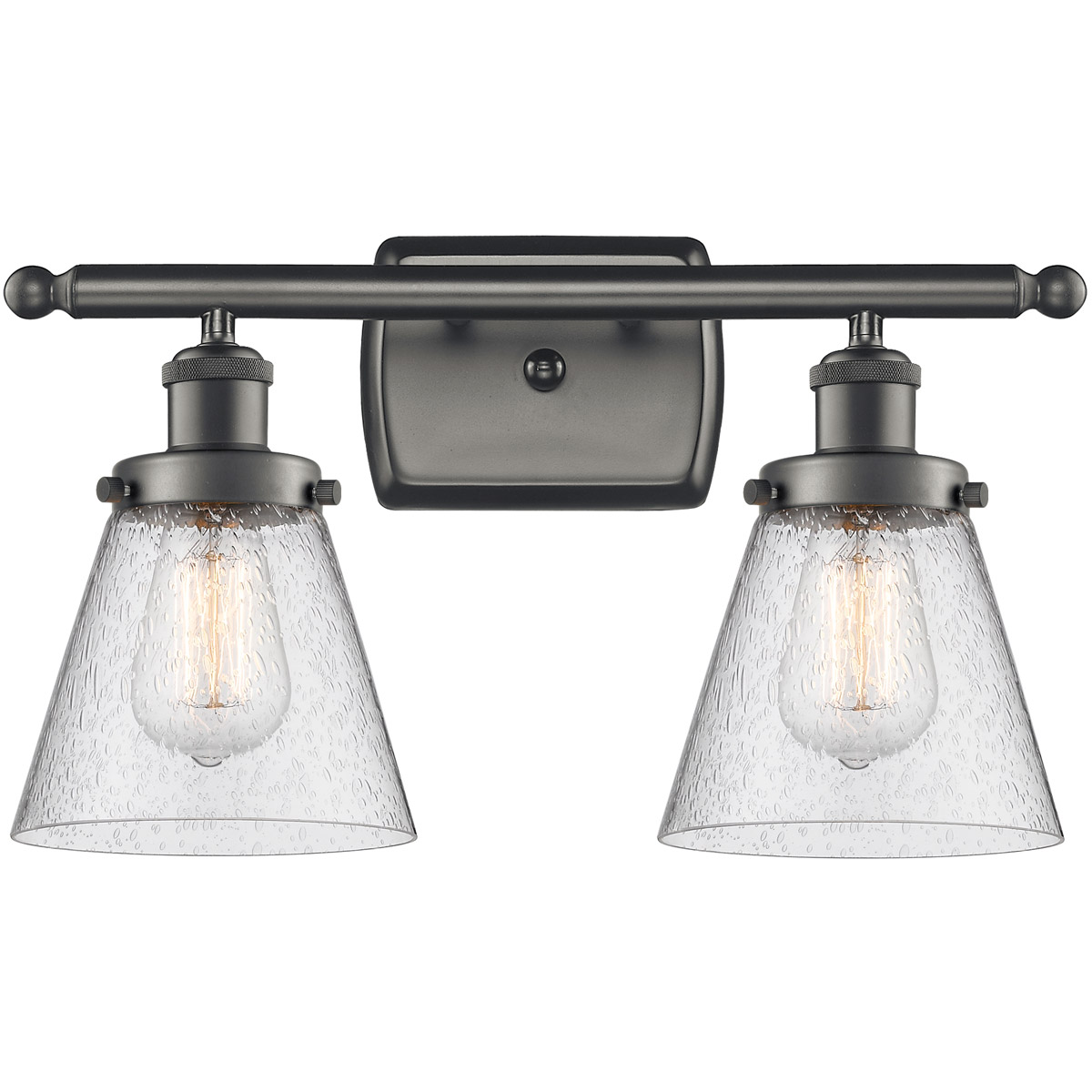 Innovations Lighting 916-2W-OB-G64 Ballston Small Cone 2 Light 16 inch Oil Rubbed Bronze Bath Vanity Light Wall Light in Seedy Glass, Ballston