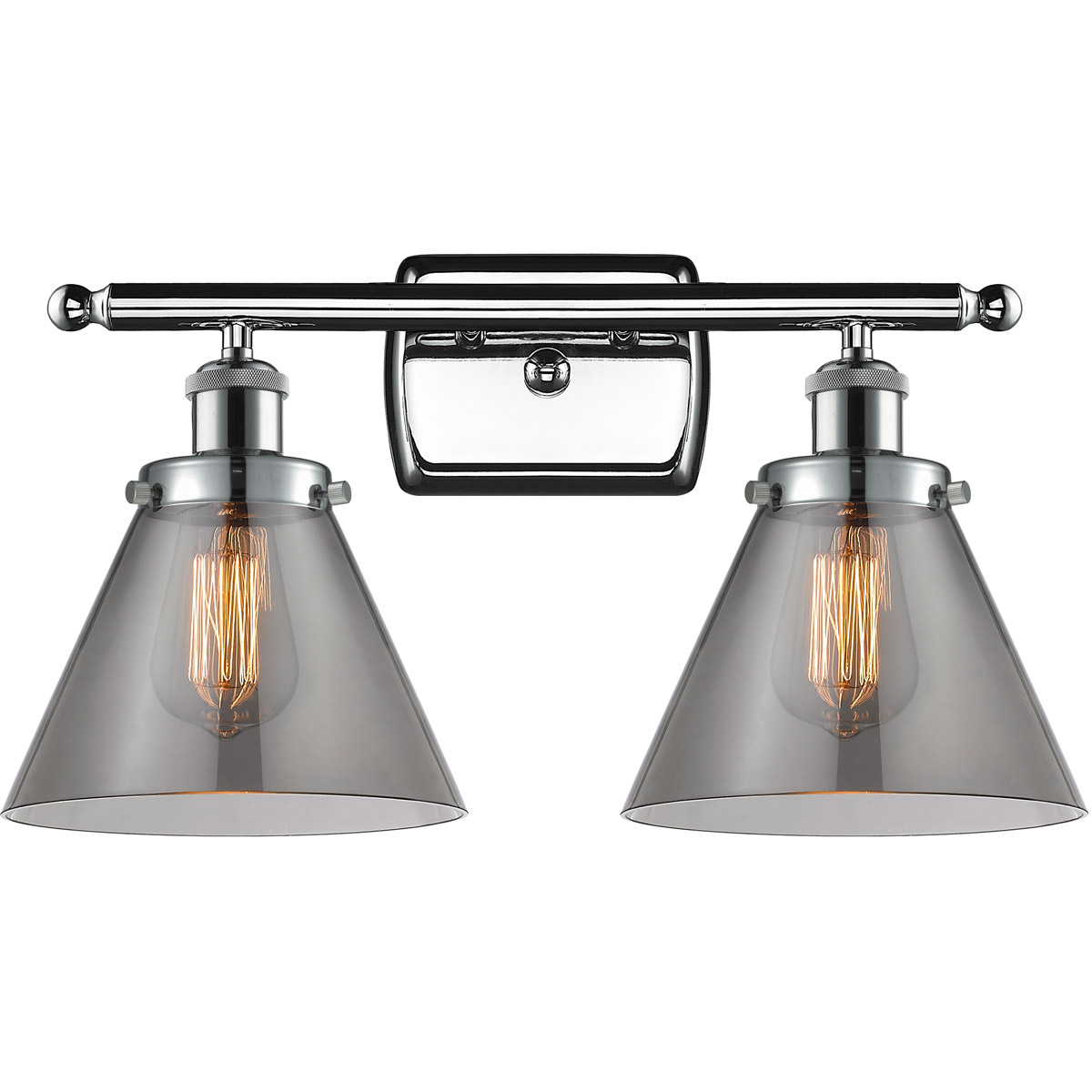 Innovations Lighting 916-2W-PC-G43 Ballston Large Cone 2 Light 16 inch Polished Chrome Bath Vanity Light Wall Light in Plated Smoke Glass, Ballston