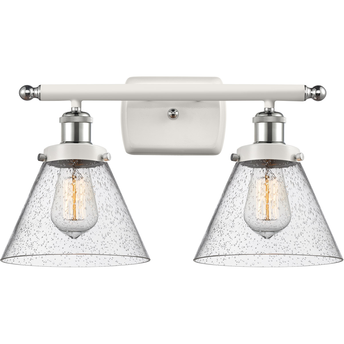 Innovations Lighting 916-2W-WPC-G44-LED Ballston Large Cone LED 16 inch White and Polished Chrome Bath Vanity Light Wall Light in Seedy Glass