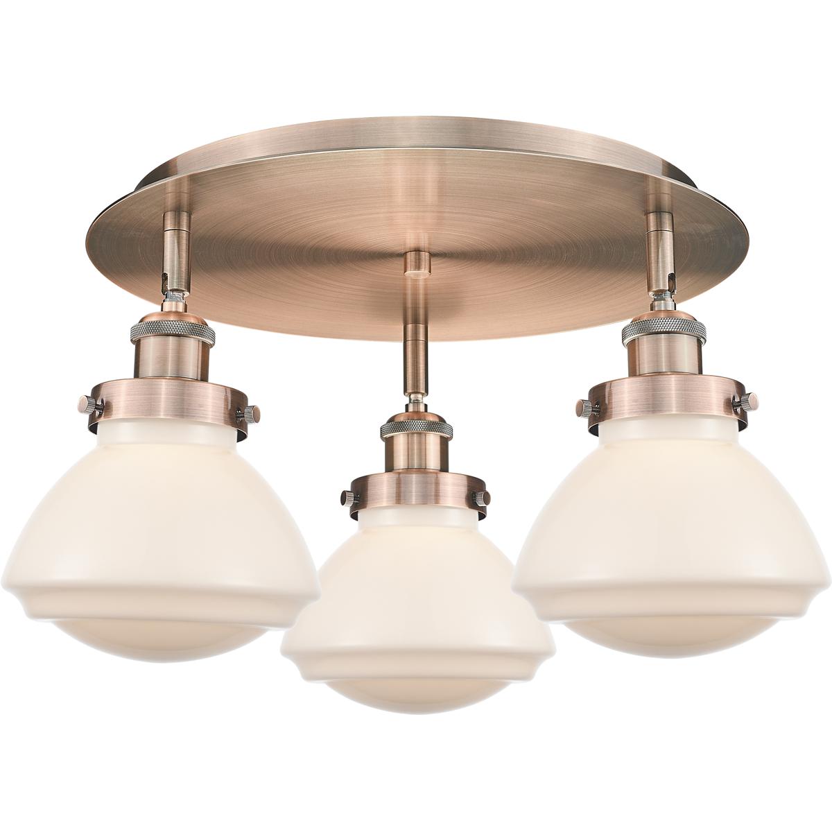 Innovations Lighting 916-3C-AC-G321 Olean 3 Light 18.25 inch Antique Copper Flush Mount Ceiling Light in Matte White