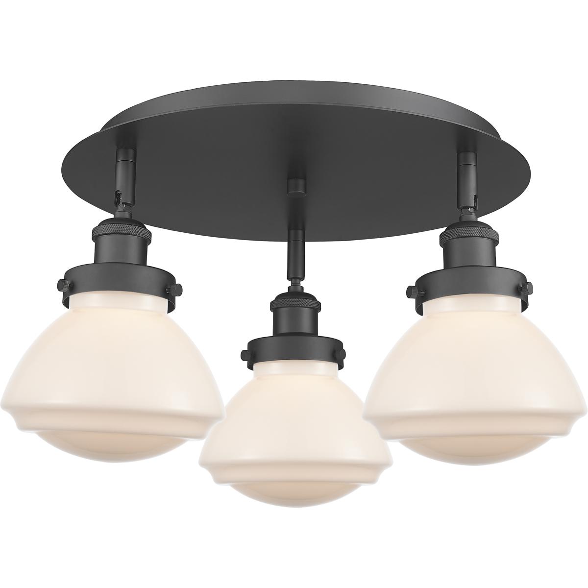 Innovations Lighting 916-3C-BK-G321 Olean 3 Light 18.25 inch Matte Black Flush Mount Ceiling Light in Matte White