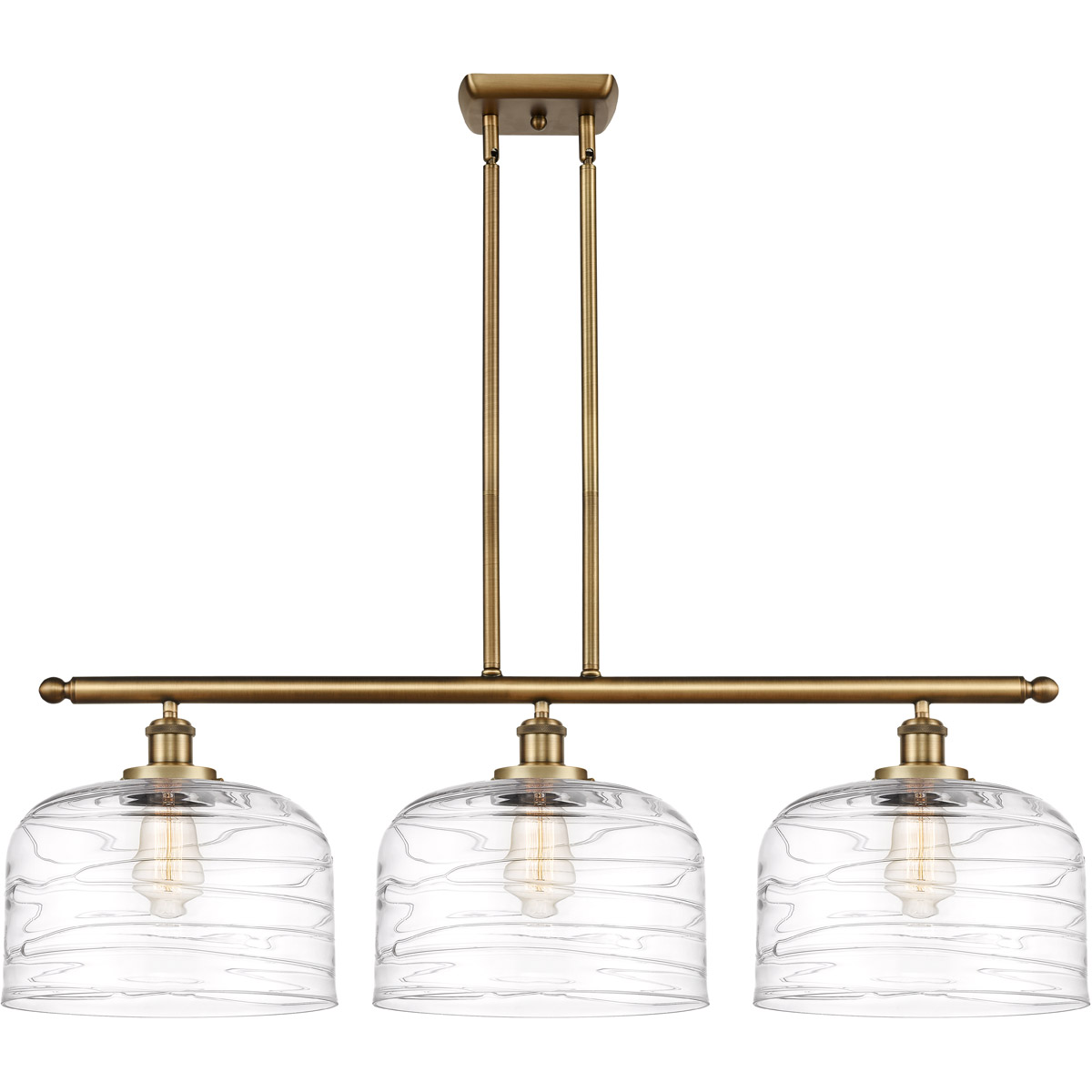 Innovations Lighting 916-3I-BB-G713-L-LED Ballston Bell LED 36 inch Brushed Brass Island Light Ceiling Light in Clear Deco Swirl Glass