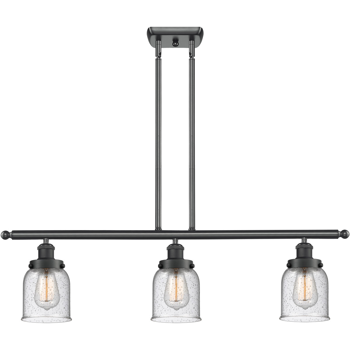 Innovations Lighting 916-3I-BK-G54 Ballston Small Bell 3 Light 36 inch Matte Black Island Light Ceiling Light in Seedy Glass, Ballston