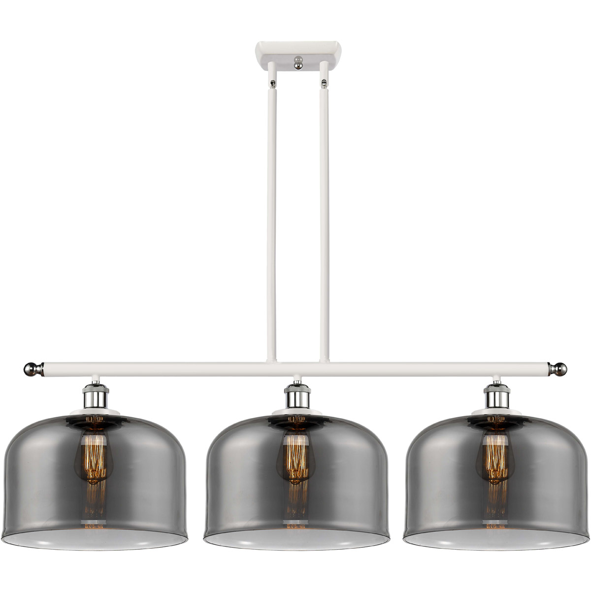 Innovations Lighting 916-3I-WPC-G73-L Ballston X-Large Bell 3 Light 36 inch White and Polished Chrome Island Light Ceiling Light in Plated Smoke Glass