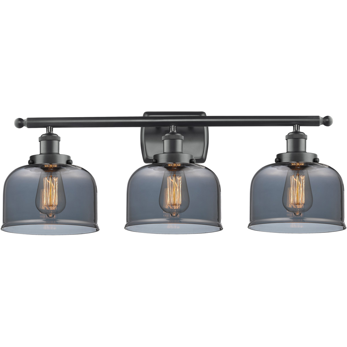 Innovations Lighting 916-3W-BK-G73 Ballston Large Bell 3 Light 26 inch Matte Black Bath Vanity Light Wall Light in Plated Smoke Glass, Ballston