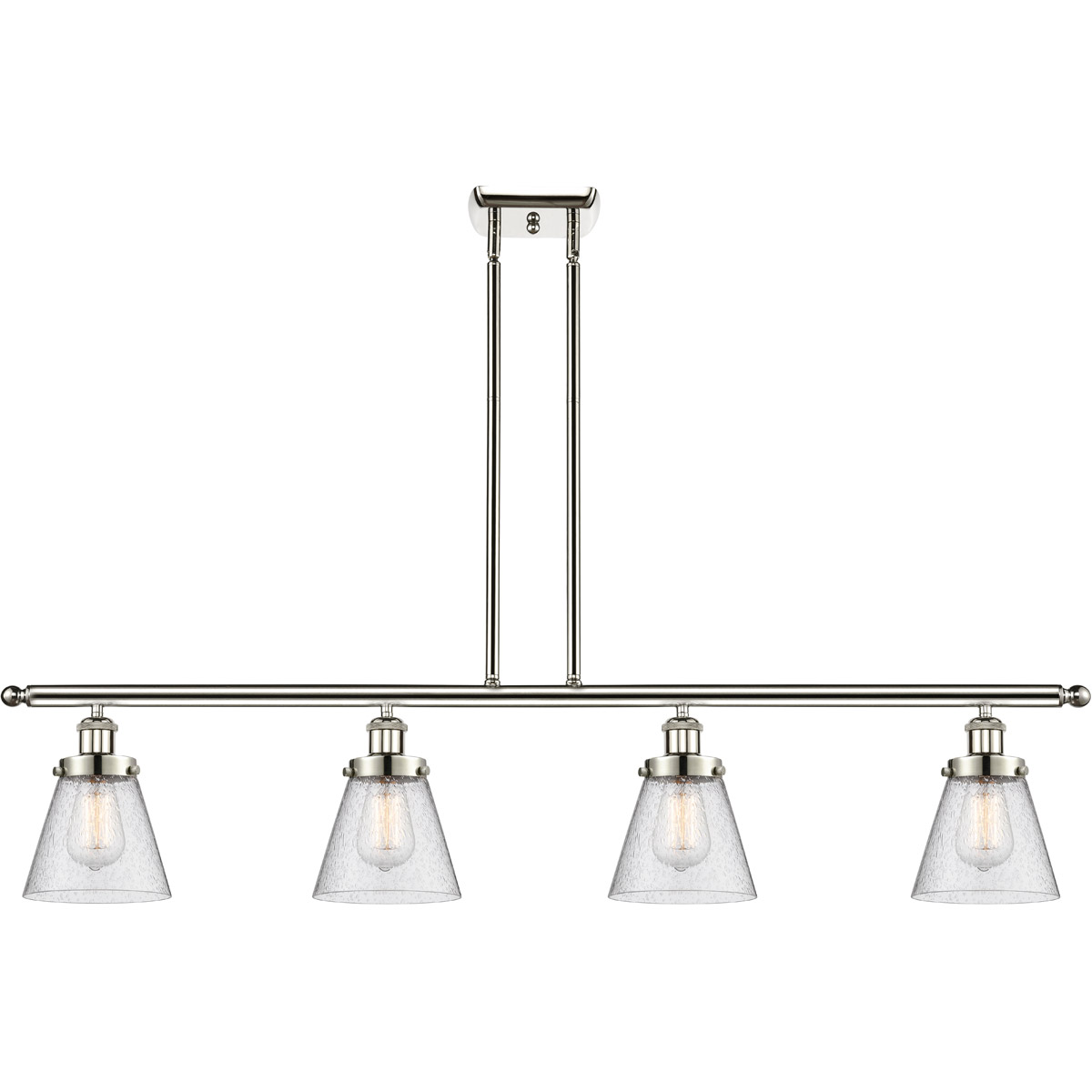 Innovations Lighting 916-4I-PN-G64 Ballston Small Cone 4 Light 48 inch Polished Nickel Island Light Ceiling Light in Seedy Glass