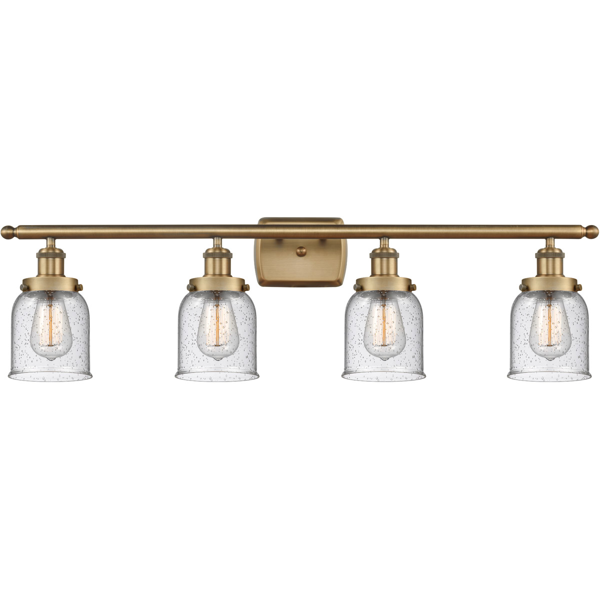 Innovations Lighting 916-4W-BB-G54 Ballston Small Bell 4 Light 36 inch Brushed Brass Bath Vanity Light Wall Light in Seedy Glass