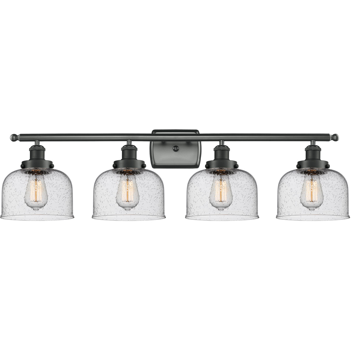 Innovations Lighting 916-4W-BK-G74 Ballston Large Bell 4 Light 36 inch Matte Black Bath Vanity Light Wall Light in Seedy Glass, Ballston