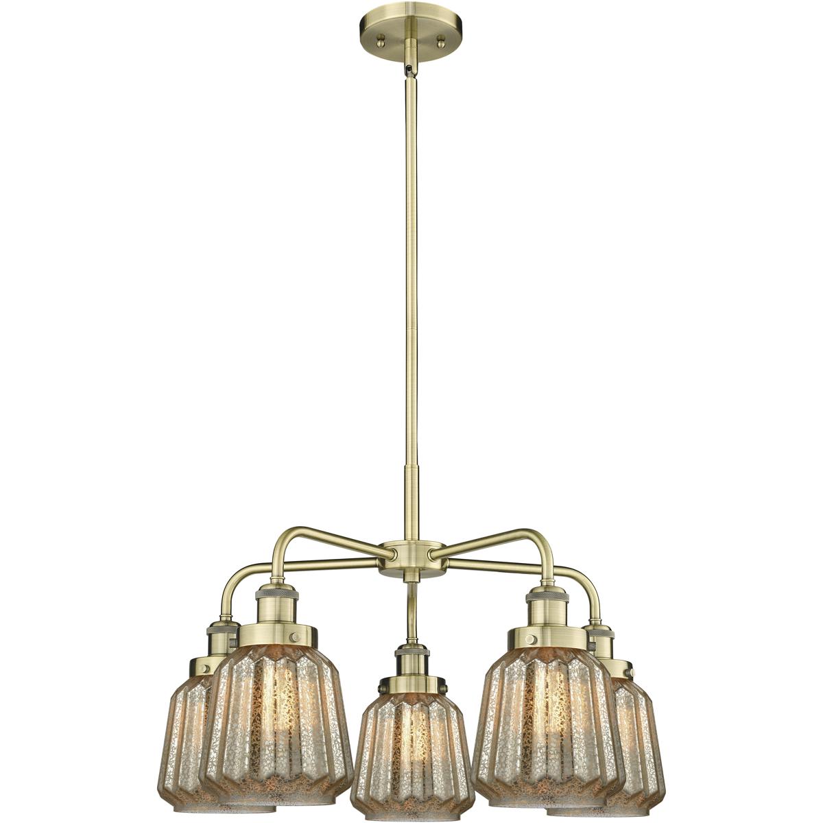 Innovations Lighting 916-5CR-AB-G146 Chatham 5 Light 24.5 inch Antique Brass Chandelier Ceiling Light in Mercury Glass