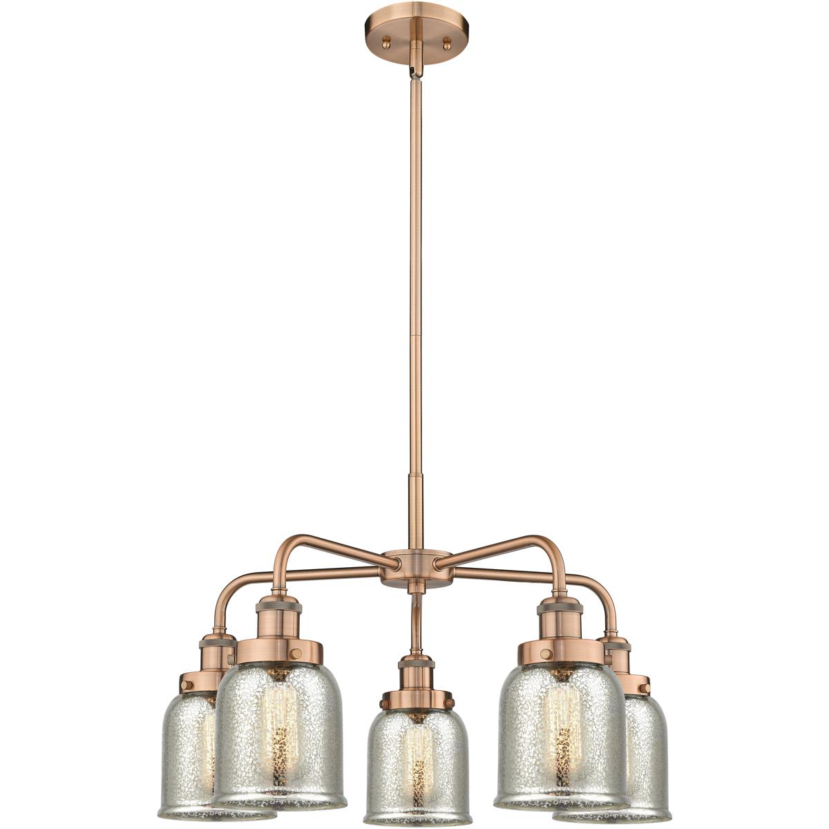 Innovations Lighting 916-5CR-AC-G58 Bell 5 Light 23 inch Antique Copper Chandelier Ceiling Light in Silver Plated Mercury Glass