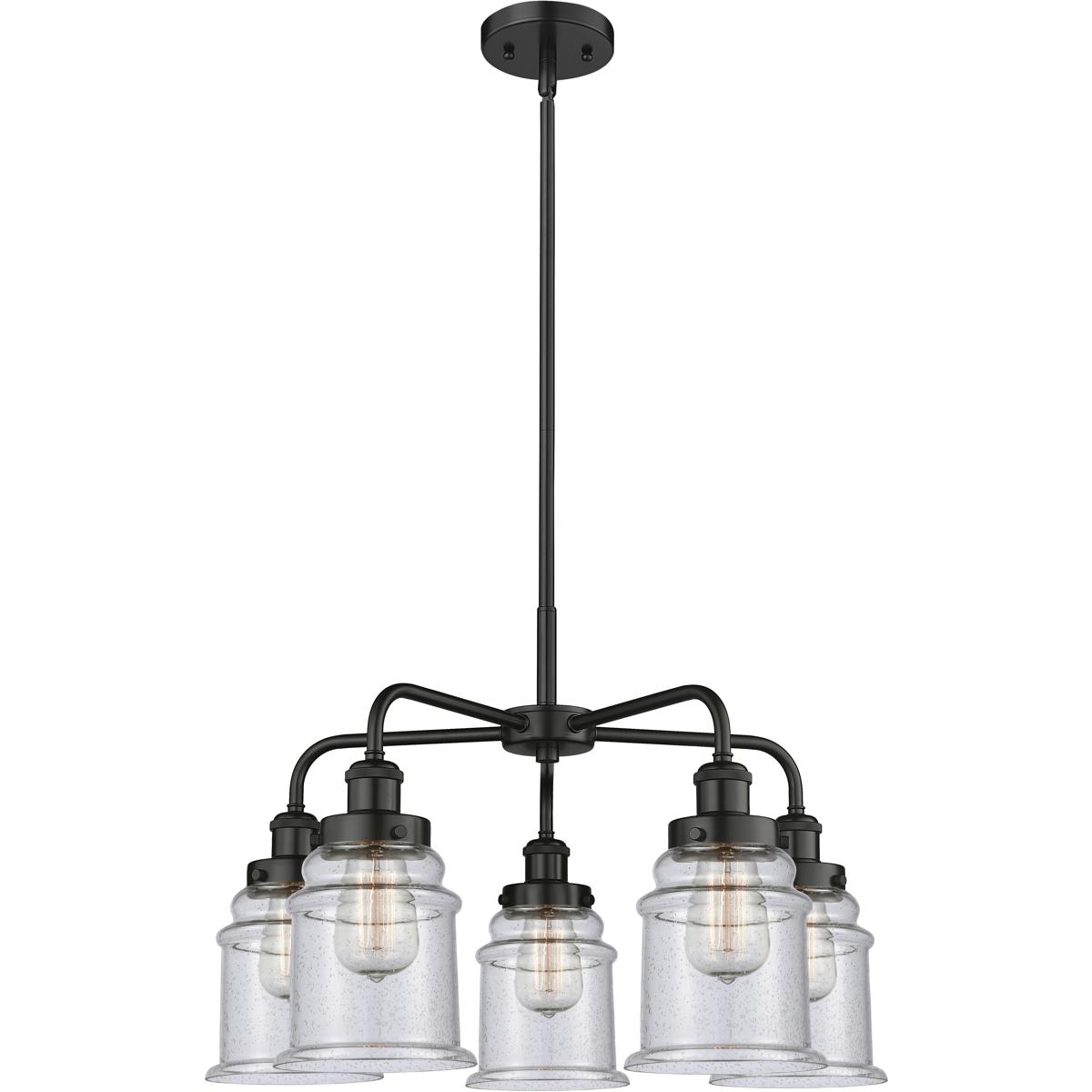 Innovations Lighting 916-5CR-BK-G184 Canton 5 Light 24 inch Matte Black Chandelier Ceiling Light in Seedy Glass