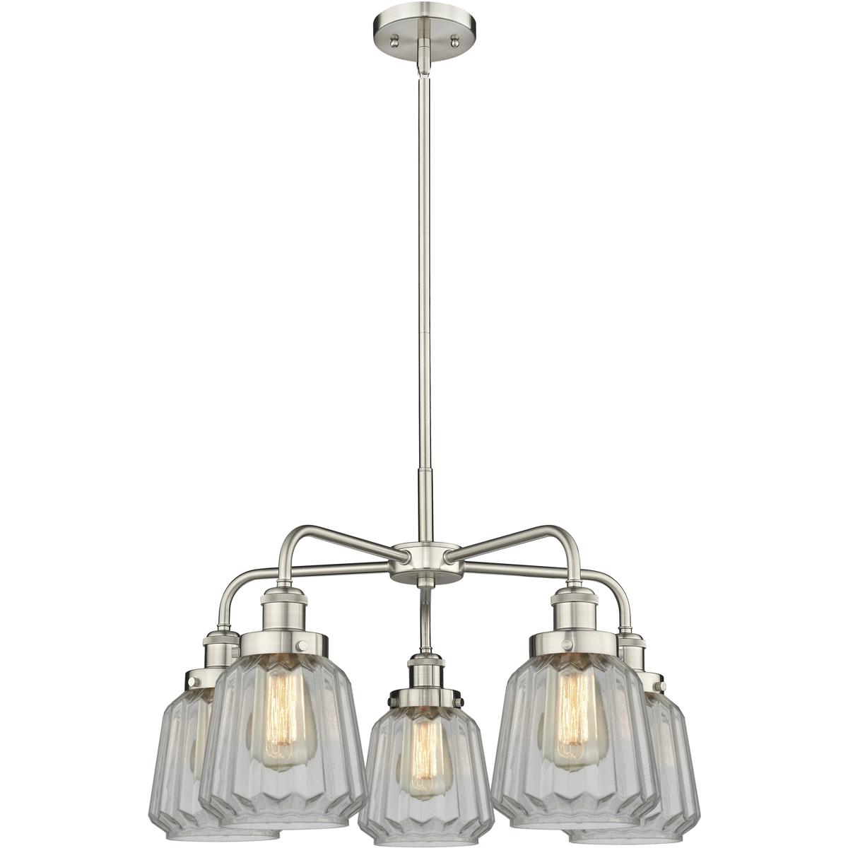Innovations Lighting 916-5CR-SN-G142 Chatham 5 Light 24.5 inch Satin Nickel Chandelier Ceiling Light in Clear Glass