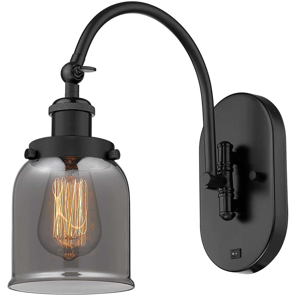 Innovations Lighting 918-1W-BK-G53-LED Franklin Restoration Bell LED 5 inch Matte Black Sconce Wall Light in Light Smoke Glass