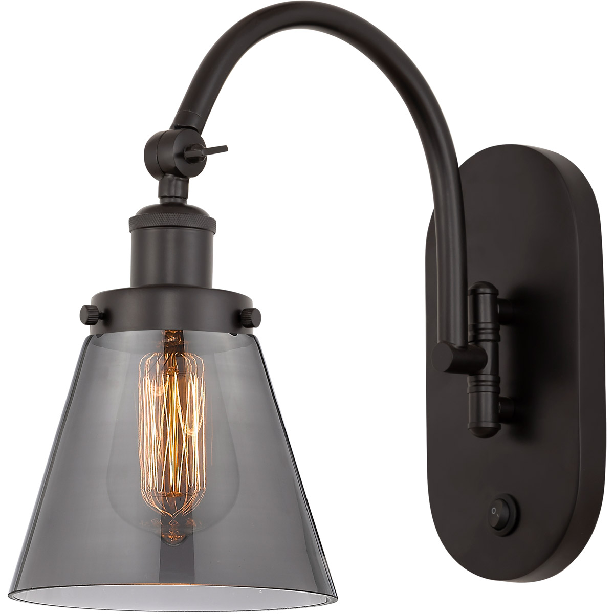 Innovations Lighting 918-1W-OB-G63 Franklin Restoration Cone 1 Light 6.25 inch Oil Rubbed Bronze Sconce Wall Light in Light Smoke Glass