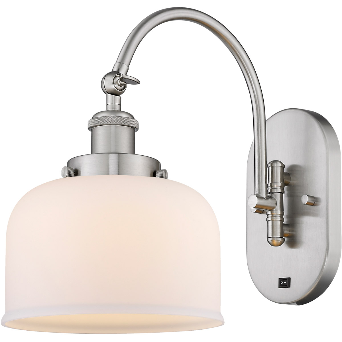 Innovations Lighting 918-1W-SN-G71-LED Franklin Restoration Bell LED 8 inch Brushed Satin Nickel Sconce Wall Light in Matte White Glass