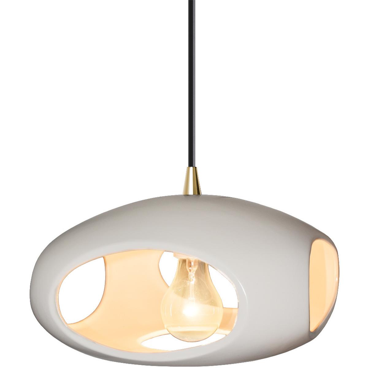 Justice Design CER-6440-BIS-ABRS-BKCD Radiance Collection 1 Light 12 inch Antique Brass Pendant Ceiling Light in Replaceable Bulb, Bisque, Black, Form
