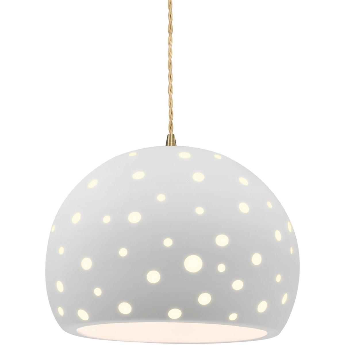 Justice Design CER-6585-BIS-ABRS-BEIG-TWST Perforated Globe 1 Light 12.25 inch Bisque and Antique Brass Pendant Ceiling Light in Replaceable Bulb, Bei