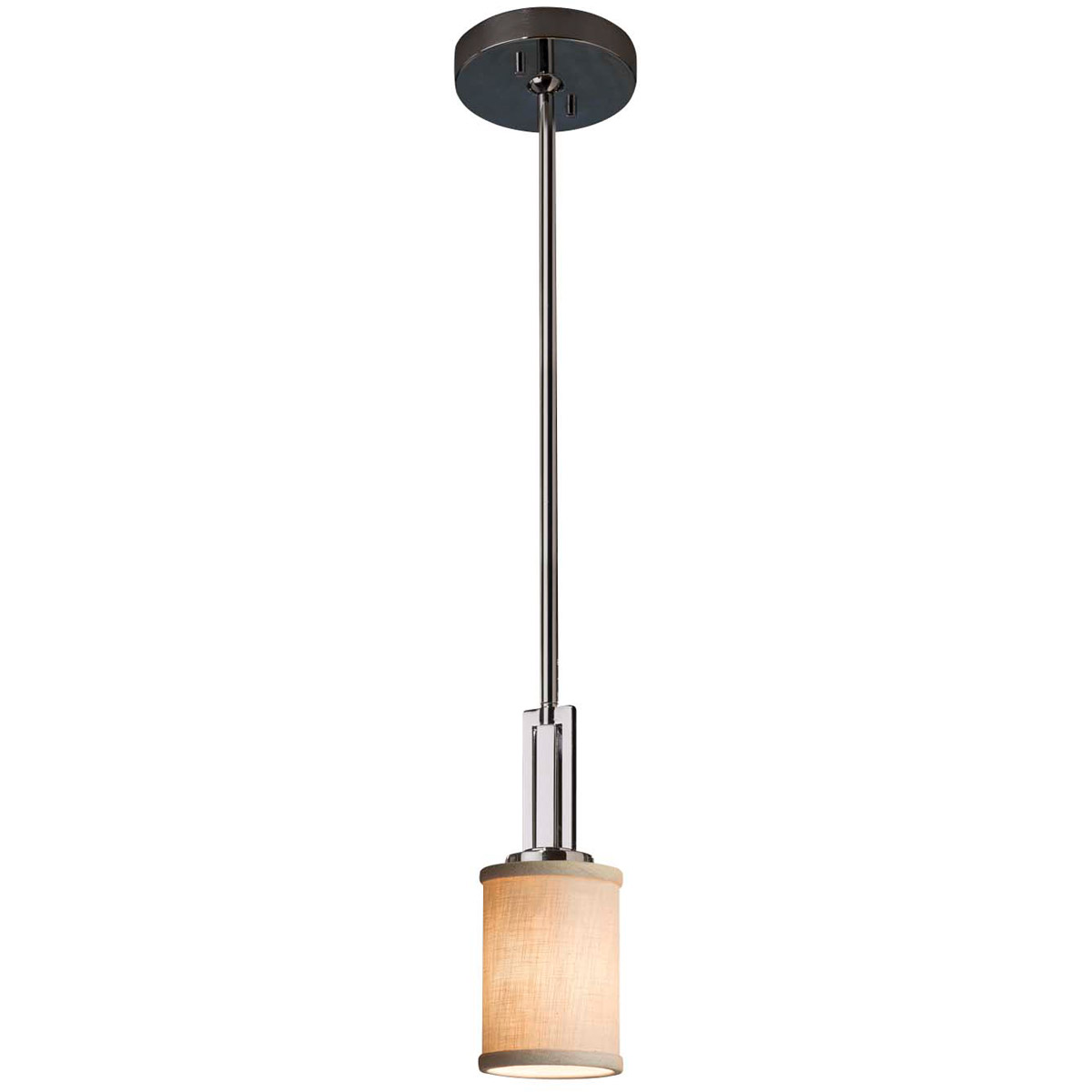 Justice Design FAB-8445-10-CREM-MBLK Textile Pendant Ceiling Light in Matte Black, Cream, Cylinder with Flat Rim, Incandescent