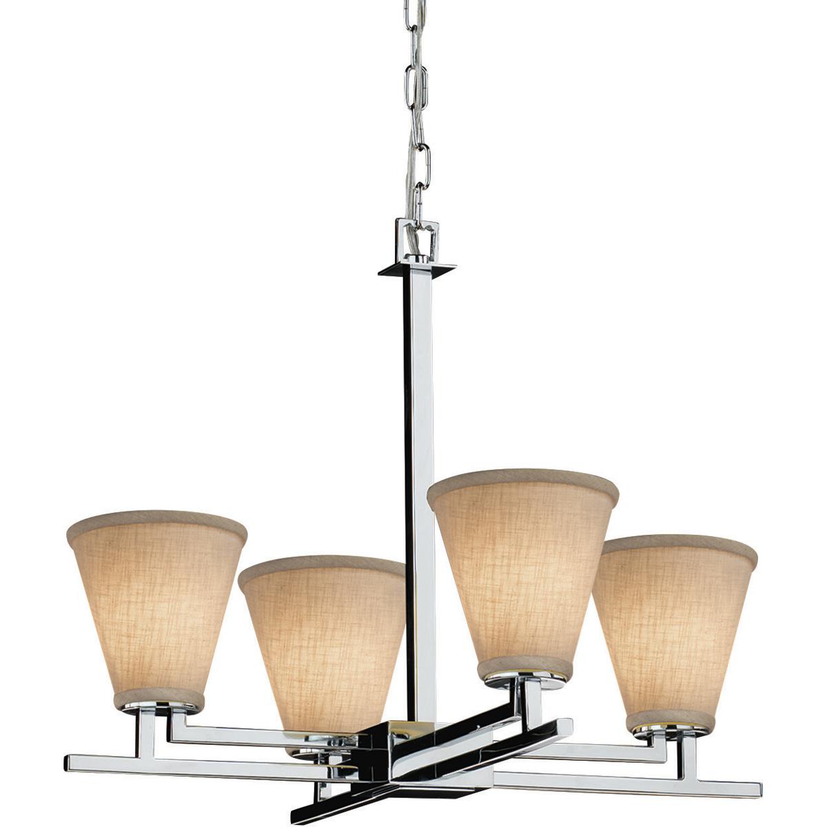 Justice Design FAB-8700-10-CREM-NCKL-LED4-2800 Textile LED 23 inch Brushed Nickel Chandelier Ceiling Light in 2800 Lm LED, Cream, Cylinder with Flat R