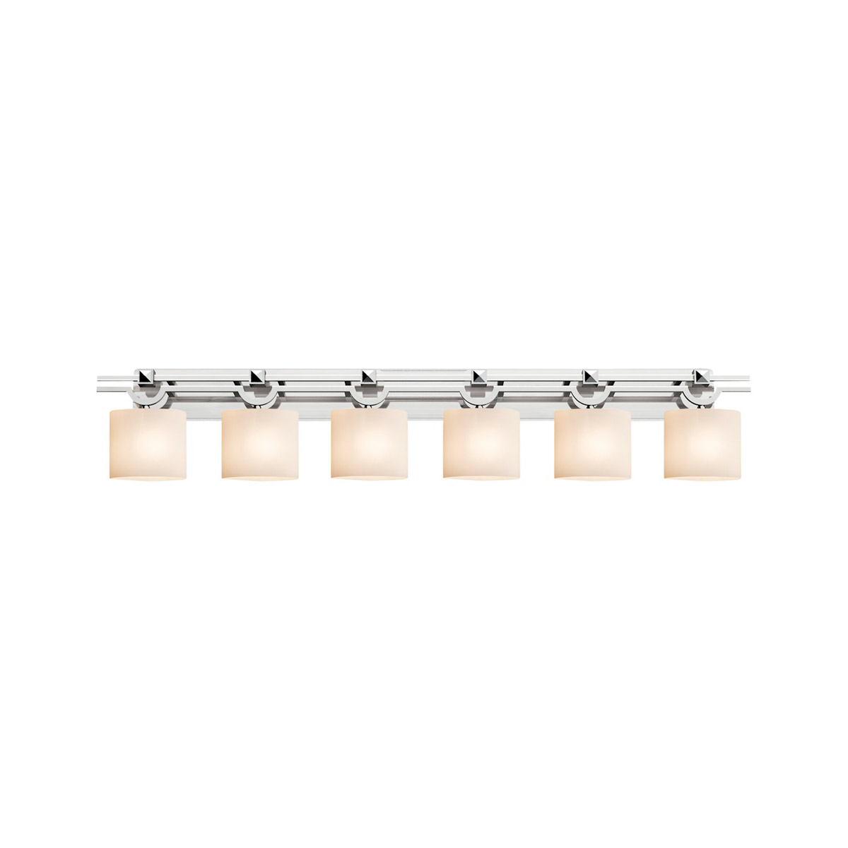 Justice Design FSN-8506-15-CRML-NCKL-LED6-4200 Fusion 6 Light 59 inch Brushed Nickel Bath Vanity Light Wall Light in 4200 Lm LED, Square with Flat Rim