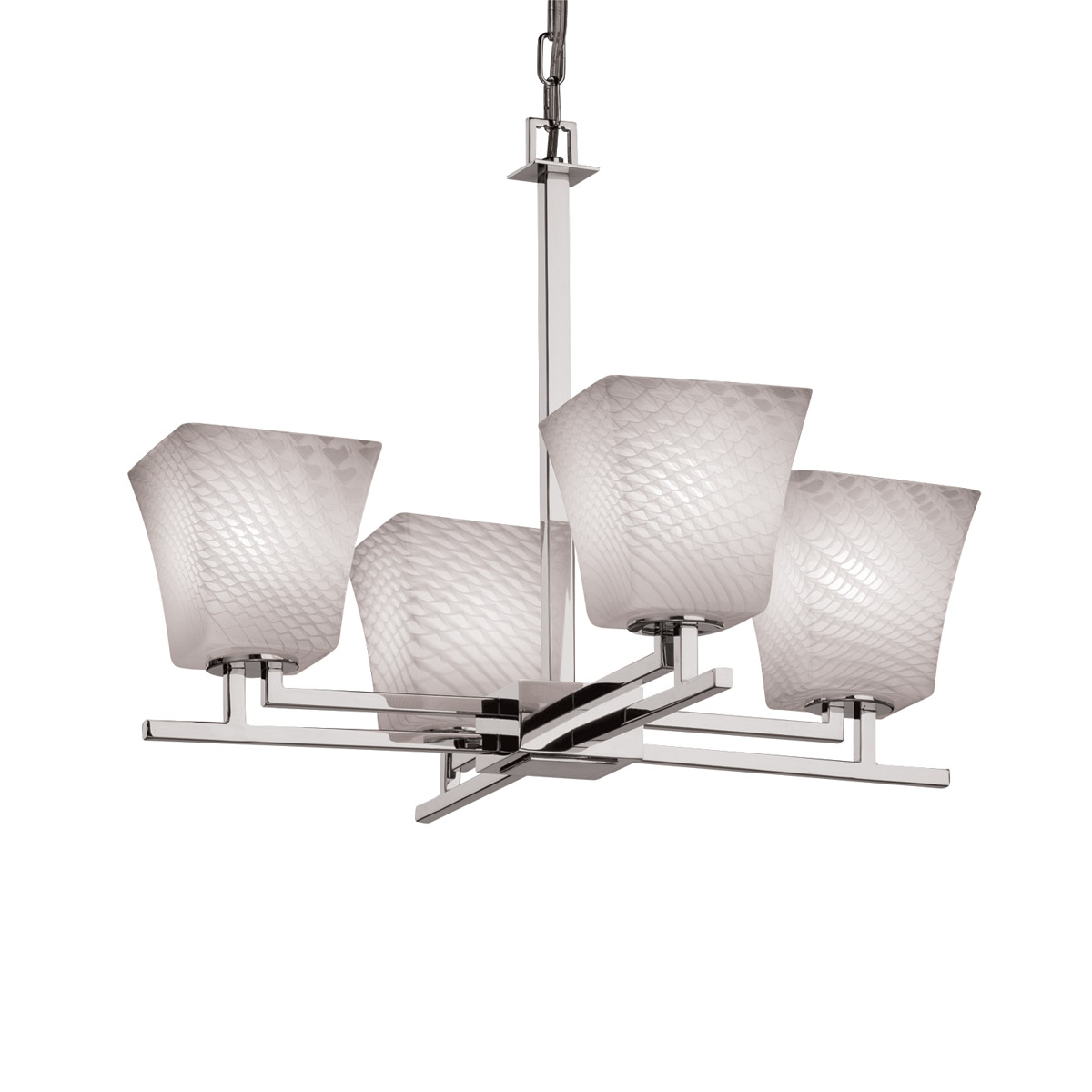 Justice Design FSN-8700-40-OPAL-NCKL-LED4-2800 Fusion 4 Light 23 inch Brushed Nickel Chandelier Ceiling Light in 2800 Lm LED, Square Flared, Opal Fusi