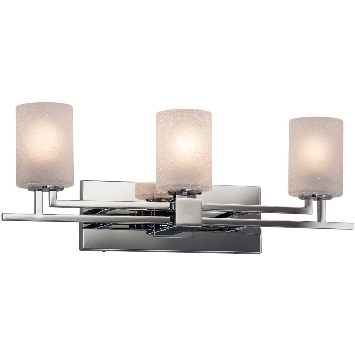 Justice Design FSN-8703-15-FRCR-CROM Fusion 3 Light 26 inch Polished Chrome Bath Bar Wall Light in Square with Flat Rim, Incandescent, Frosted Crackle