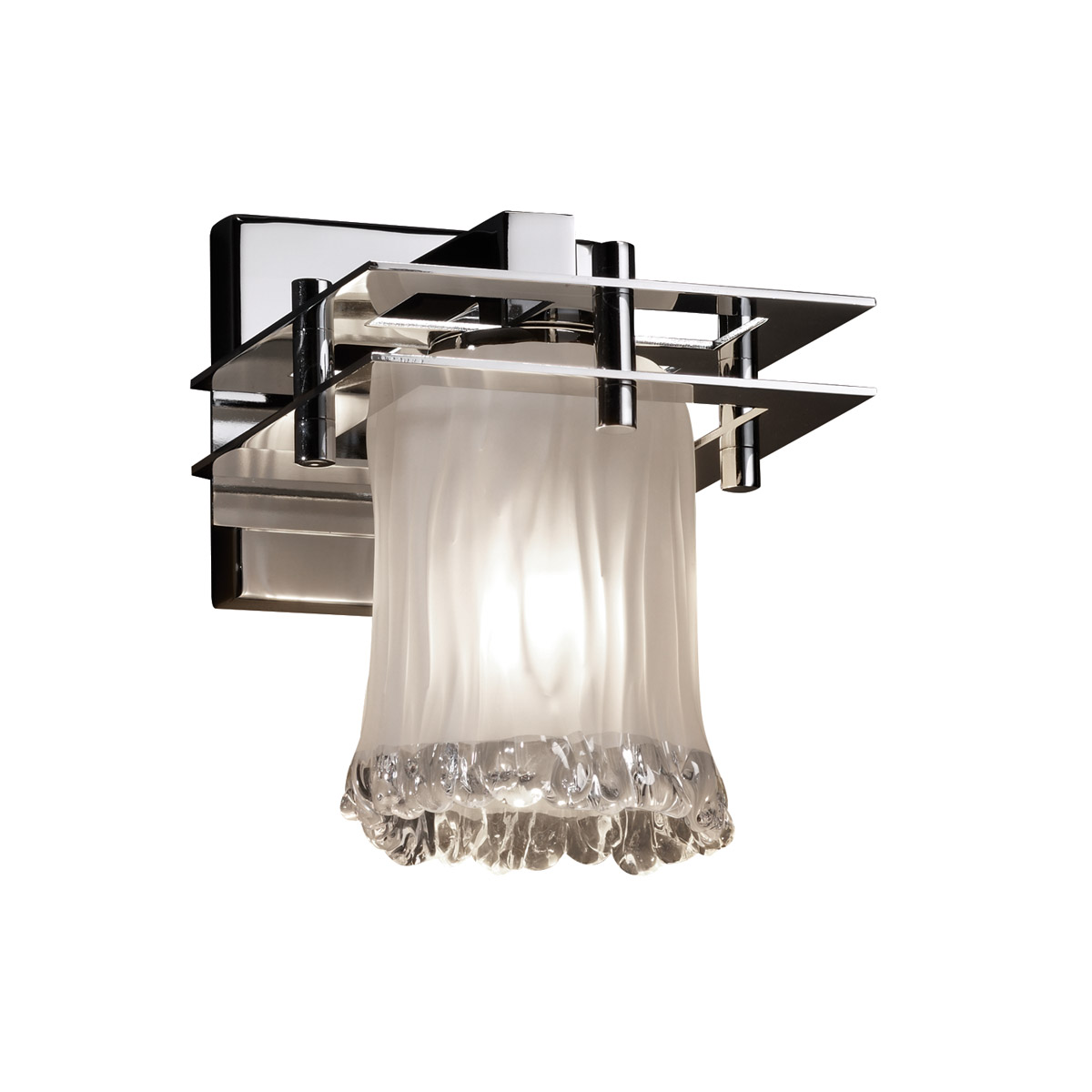 Justice Design GLA-8171-16-WTFR-CROM Metropolis 1 Light 6.5 inch Polished Chrome Wall Sconce Wall Light in White Frosted (Veneto Luce), Cylinder with