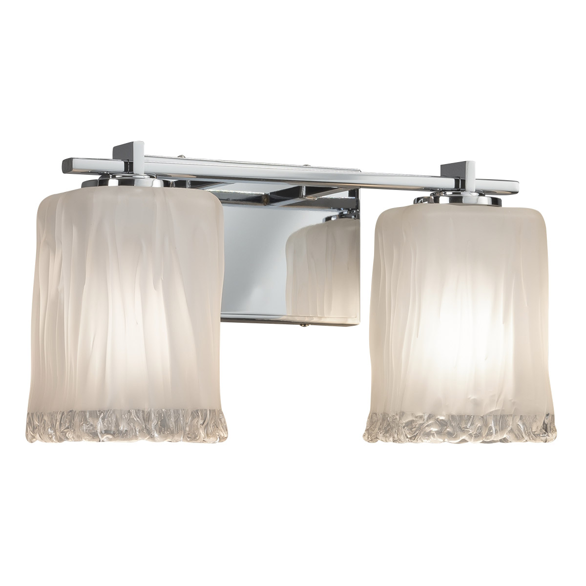 Justice Design GLA-8442-26-WHTW-CROM Veneto Luce 2 Light 14.5 inch Polished Chrome Vanity Light Wall Light in Whitewash (Veneto Luce), Square with Rip
