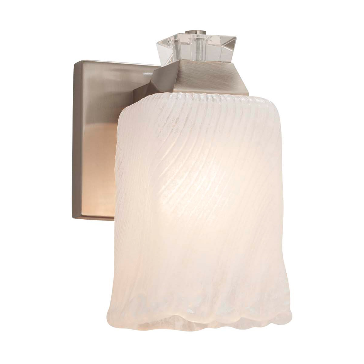 Justice Design GLA-8471-26-WTFR-NCKL Veneto Luce Wall Sconce Wall Light in Brushed Nickel, White Frosted (Veneto Luce), Square with Rippled Rim, Incan