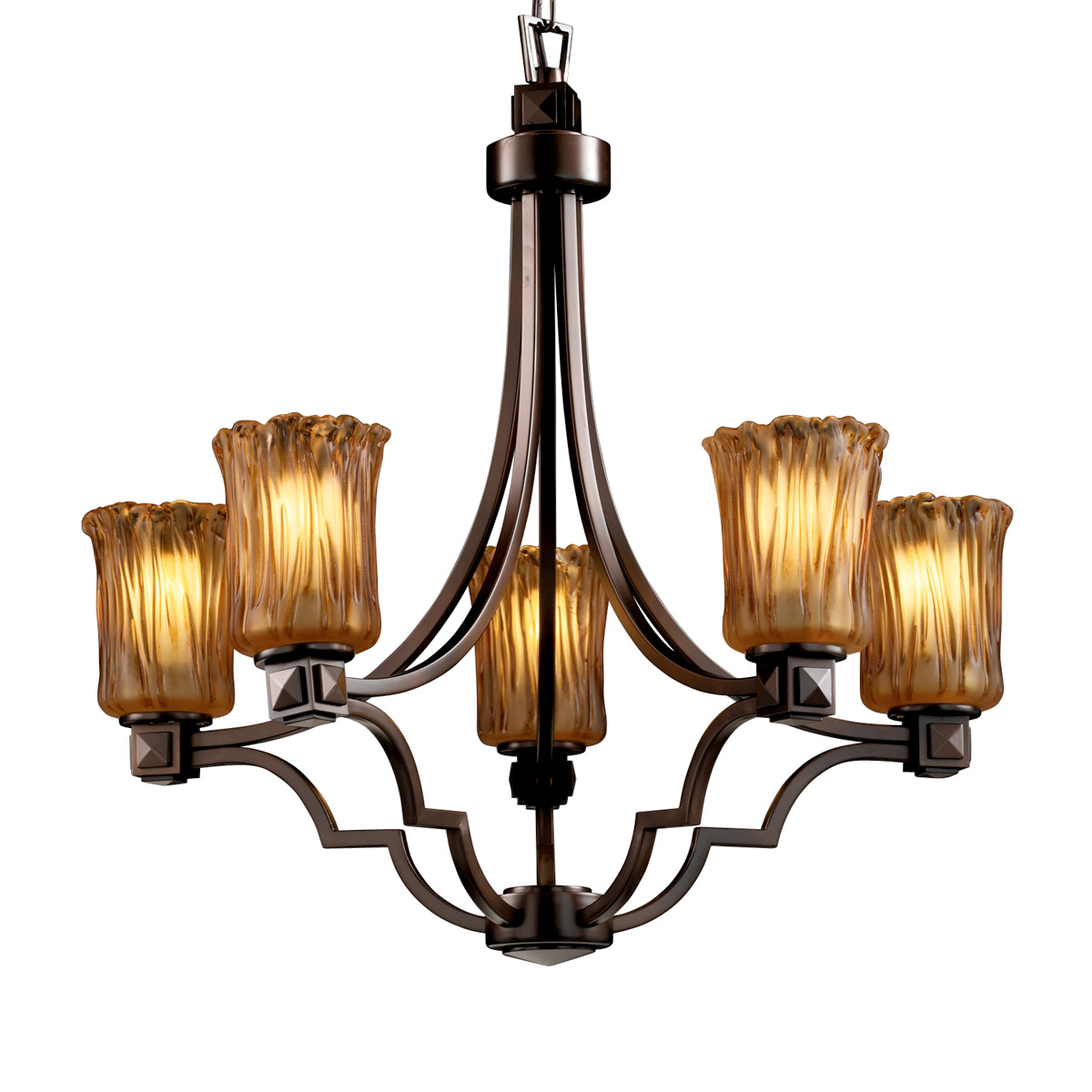 Justice Design GLA-8500-16-AMBR-CROM-LED5-3500 Veneto Luce 5 Light 28 inch Polished Chrome Chandelier Ceiling Light in 3500 Lm LED, Amber (Veneto Luce