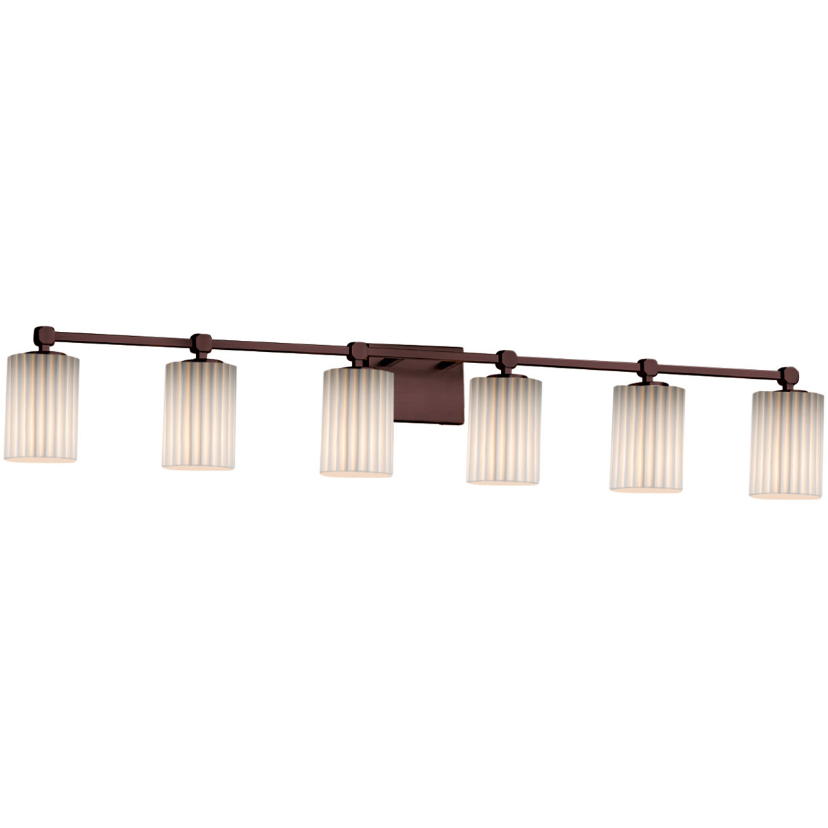 Justice Design POR-8426-10-PLET-MBLK Limoges 6 Light 48.5 inch Matte Black Vanity Light Wall Light in Pleats, Cylinder with Flat Rim, Incandescent