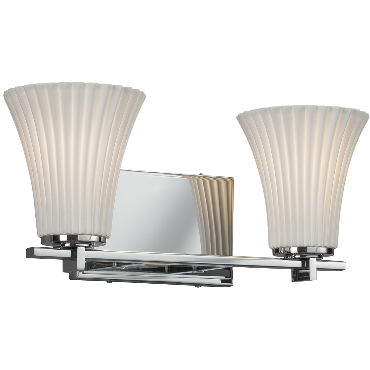 Justice Design POR-8442-10-BANL-CROM Limoges 2 Light 14 inch Polished Chrome Vanity Light Wall Light in Banana Leaf, Cylinder with Flat Rim, Incandesc