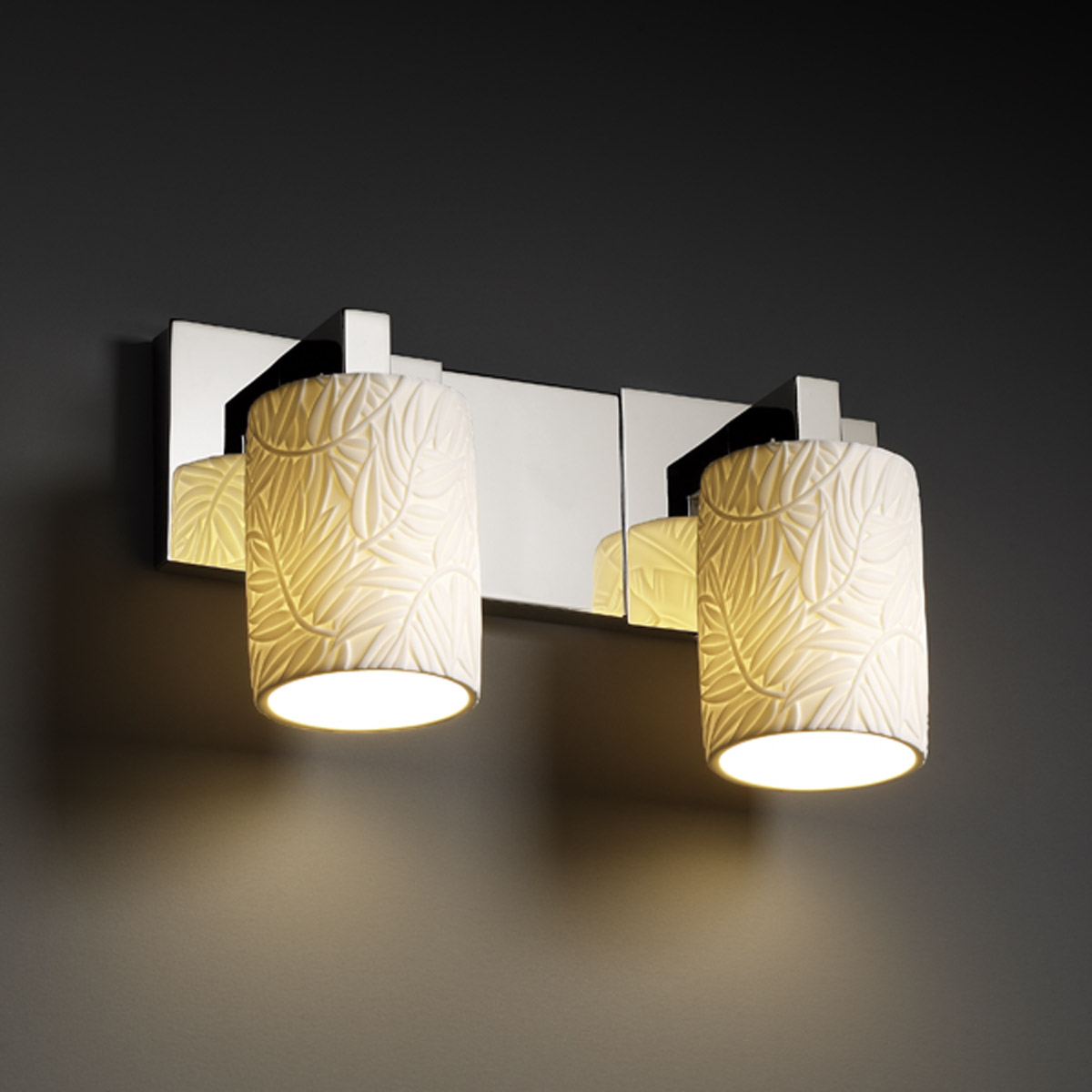 Justice Design POR-8922-10-BMBO-CROM Limoges 2 Light 15 inch Polished Chrome Bath Bar Wall Light in Bamboo, Cylinder with Flat Rim, Incandescent