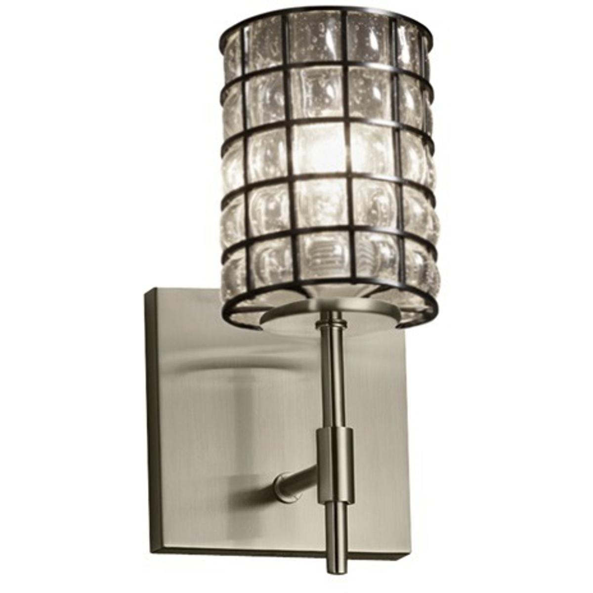 Justice Design WGL-8411-10-SWCB-MBLK-LED1-700 Wire Glass LED 4.5 inch Matte Black Wall Sconce Wall Light in 700 Lm LED, Swirl with Clear Bubbles, Cyli