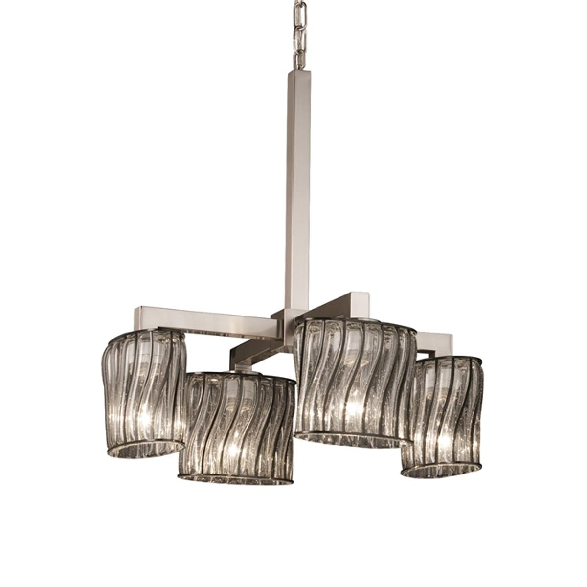 Justice Design WGL-8920-10-SWCB-DBRZ-LED4-2800 Wire Glass LED 21 inch Dark Bronze Chandelier Ceiling Light in 2800 Lm LED, Swirl with Clear Bubbles, C