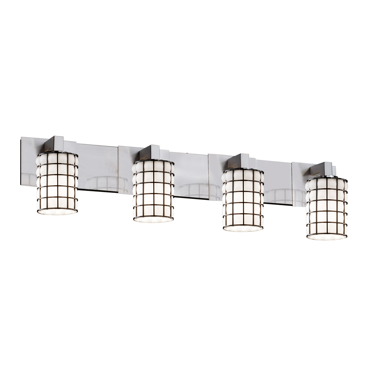 Justice Design WGL-8924-15-GRCB-ABRS-LED4-2800 Wire Glass LED 36.25 inch Antique Brass Bath Bar Wall Light in 2800 Lm LED, Grid with Clear Bubbles, Sq