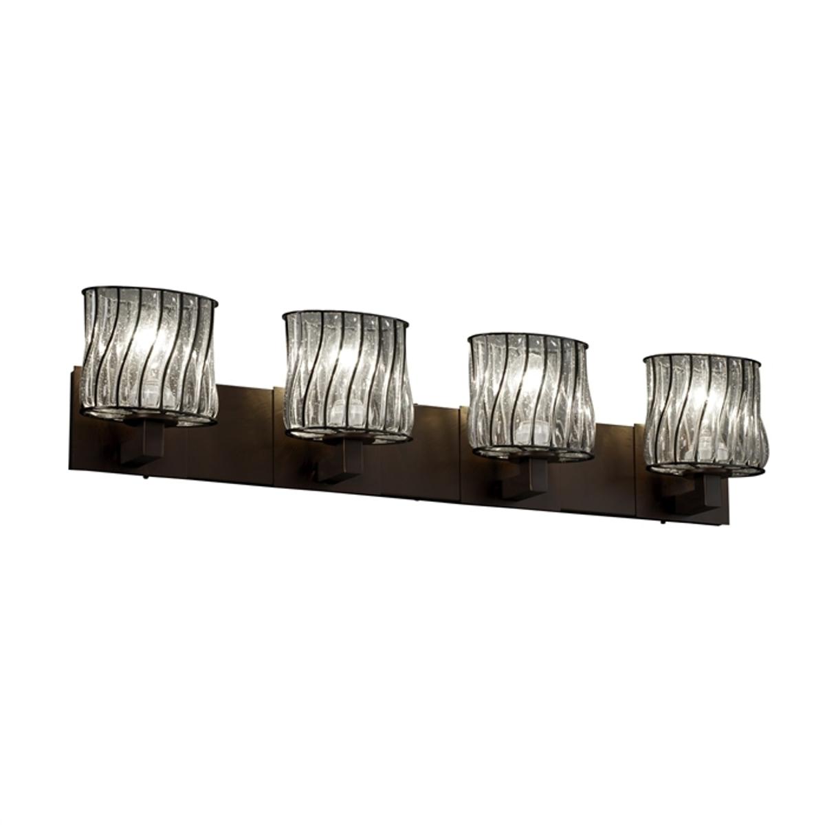 Justice Design WGL-8924-30-SWCB-DBRZ Wire Glass 4 Light 35.25 inch Dark Bronze Bath Bar Wall Light in Swirl with Clear Bubbles, Oval, Incandescent