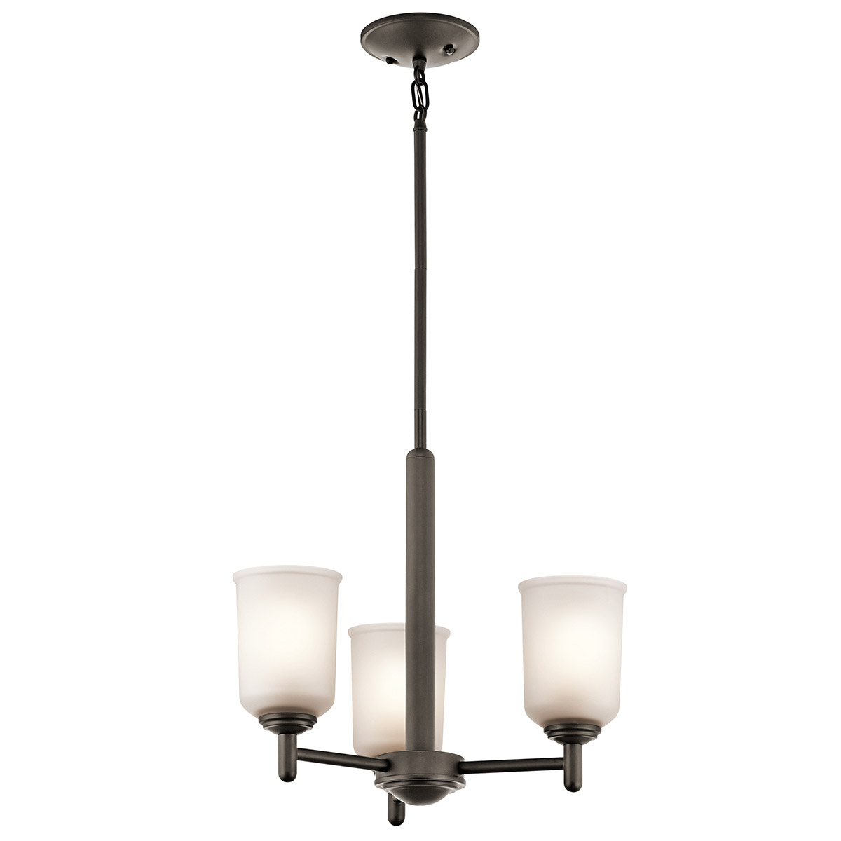 Kichler 43670OZ Shailene 3 Light 17.5 inch Olde Bronze Mini Chandelier Ceiling Light in Satin Etched Glass