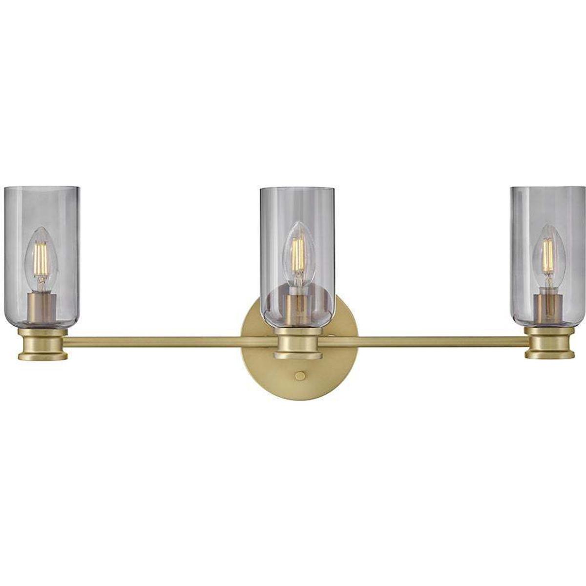 Lark 85613LCB-SM Naomi 3 Light 24 inch Lacquered Brass Bath Light Wall Light in Smoked Glass