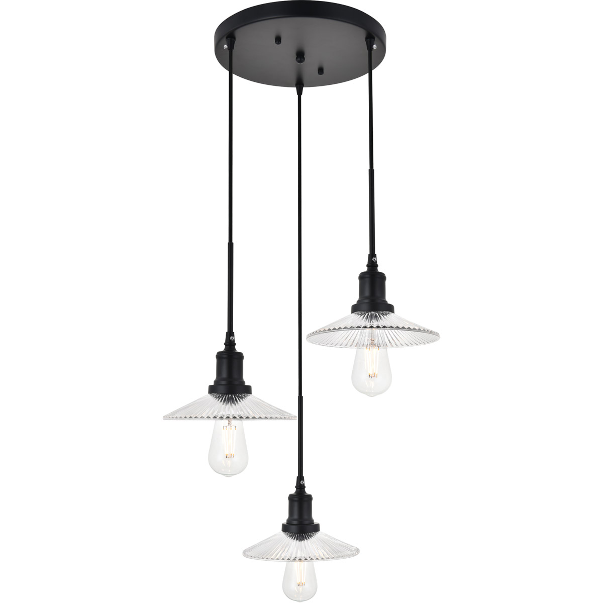 Living District LD4040D19BK Waltz 3 Light 19 inch Black Pendant Ceiling Light