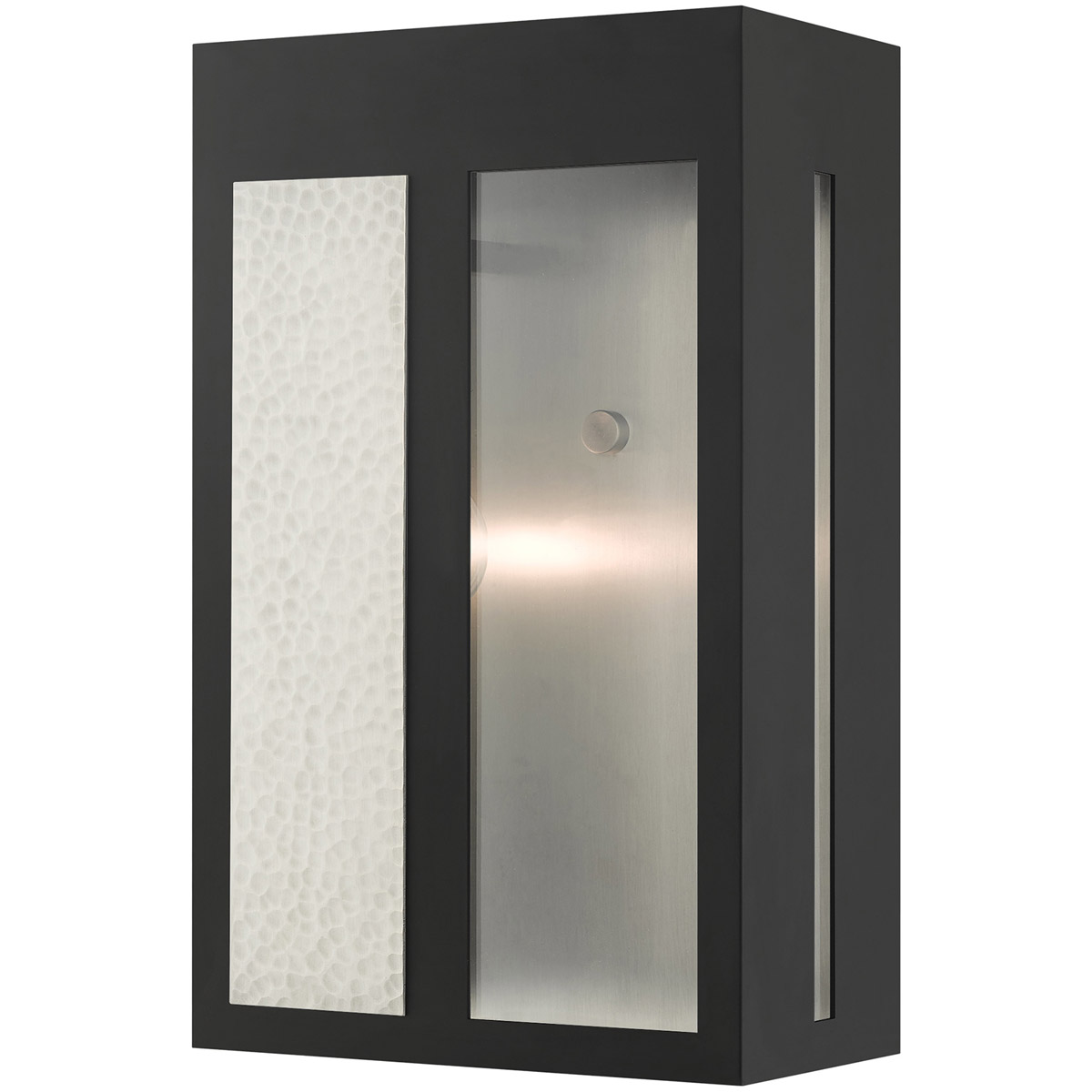 Livex Lighting 27413-04 Lafayette 1 Light 14 inch Black with Hammered Brushed Nickel Panels Large Outdoor Wall Lantern